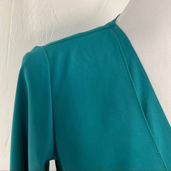 Topshop Dark Teal Green Front Tie Long Sleeve Fit and Flare Dress 2 - Picture 2 of 8
